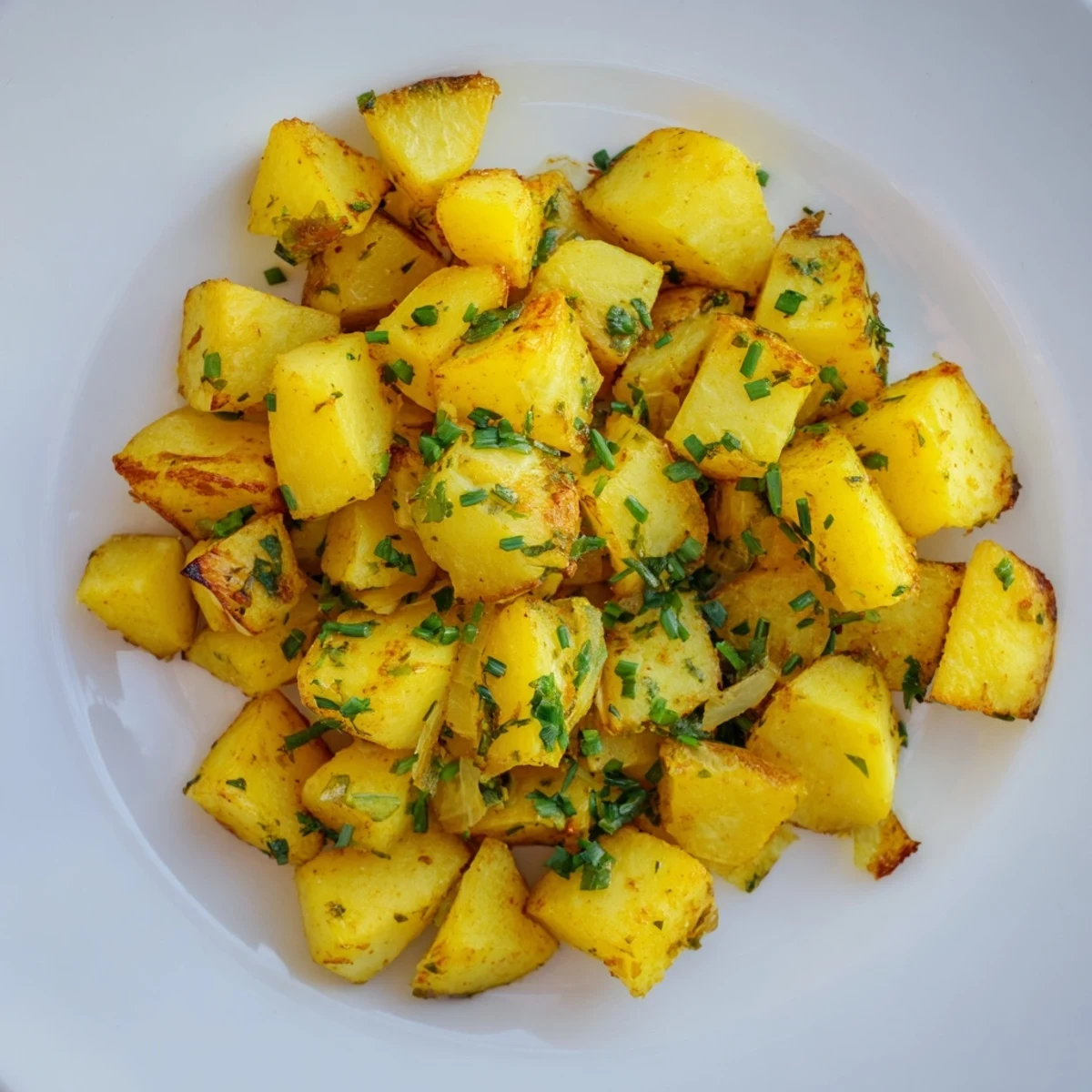 Fresh herb roasted breakfast potatoes on a baking sheet, glistening with olive oil and spices