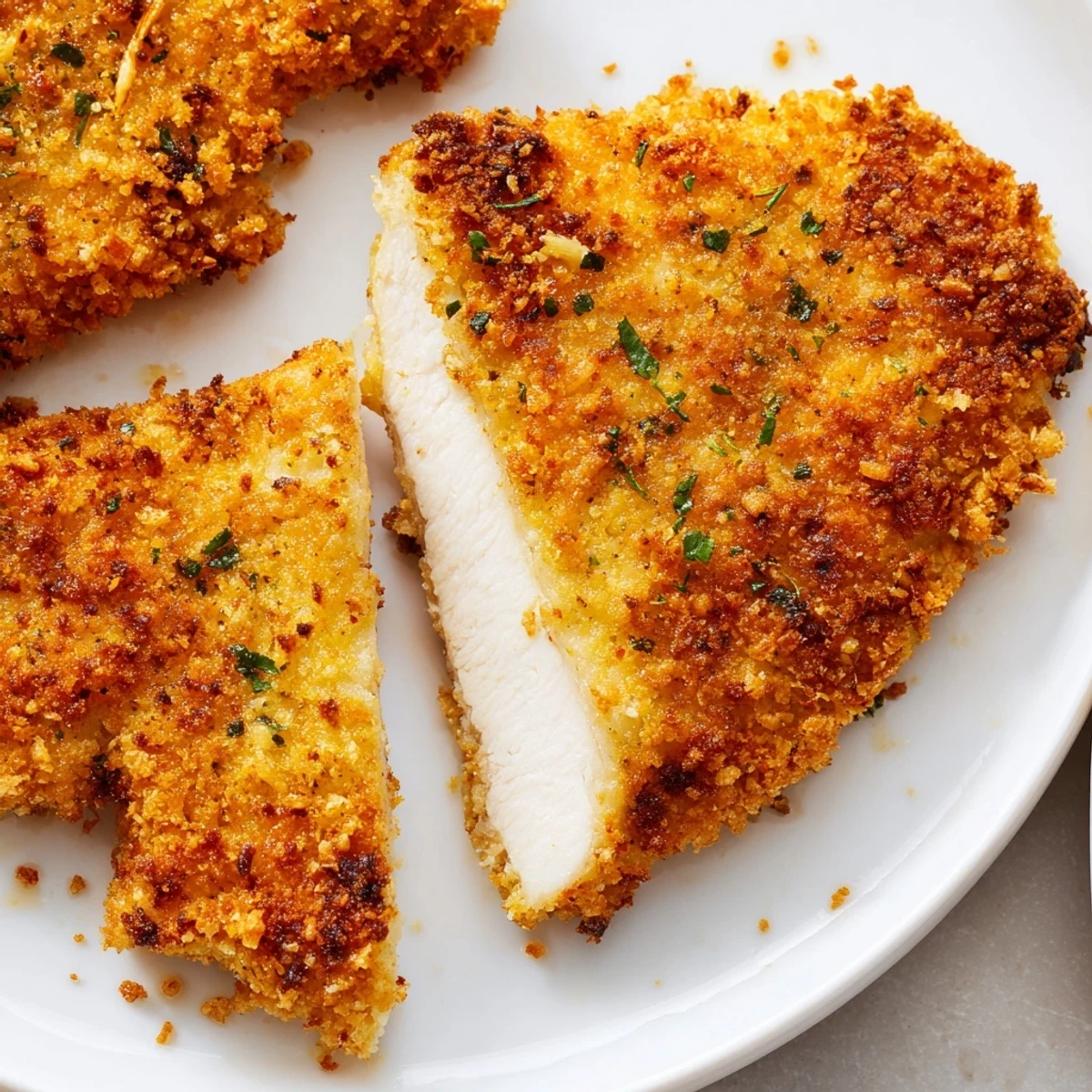 Crispy Supper Chicken Cutlet plated with creamy mashed potatoes and a crisp green salad, ready for a family dinner.
