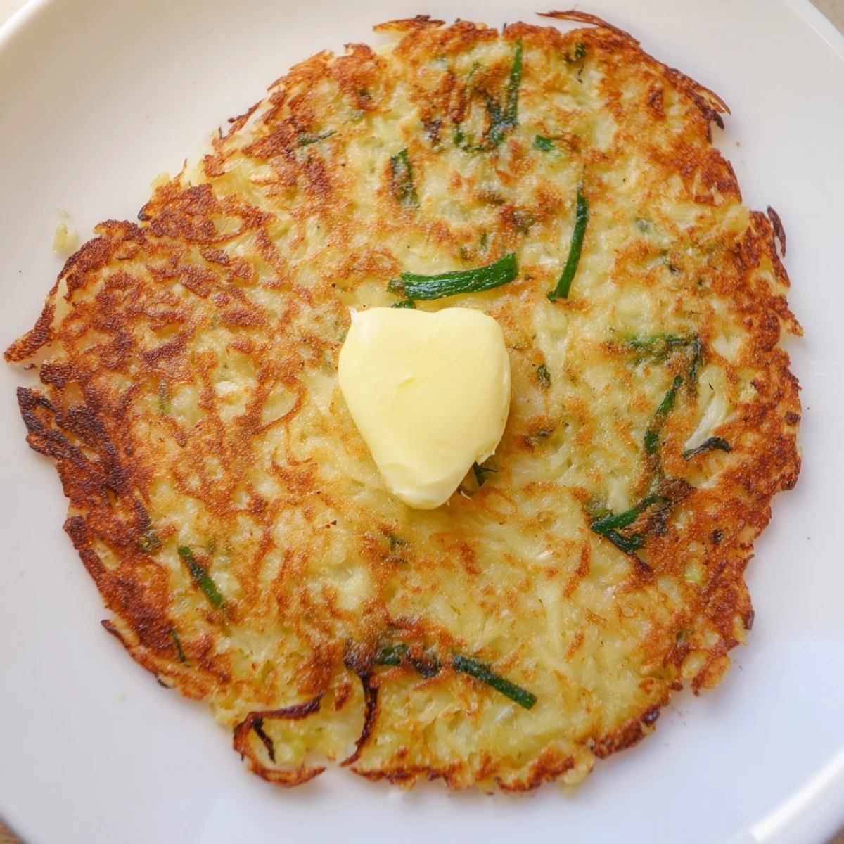 A close-up view of freshly fried Irish Boxty pancakes reveals a golden, crunchy exterior flecked with green scallions, ready to be served with sour cream.  