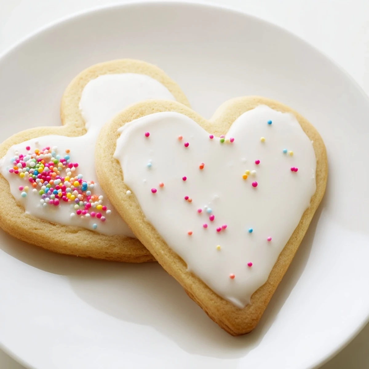 Freshly baked Heart Shaped Sugar Cookies with Royal Icing, decorated with vibrant pink and red icing patterns on a rustic wooden surface.  
