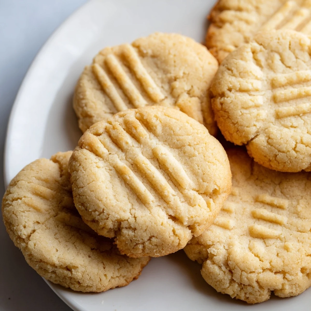 Close-up of tender melt-in-your-mouth keto butter cookies, golden edges and soft centers, perfect for a gluten-free dessert platter.