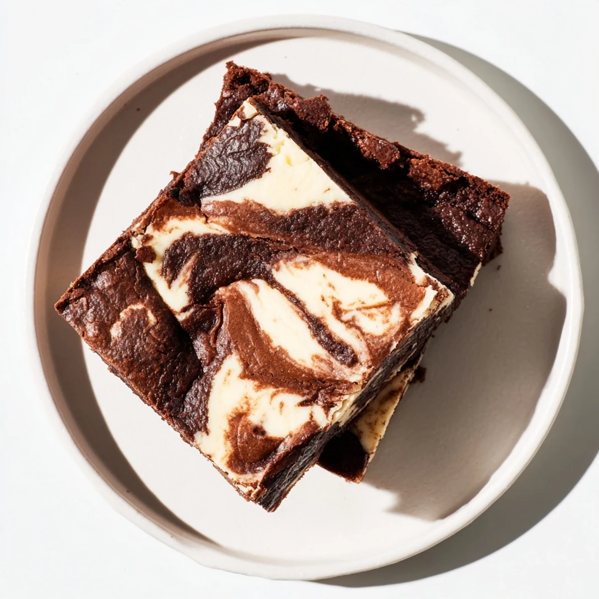 Freshly baked Cottage Cheese Brownies with a visible creamy swirl emerging from a fudgy chocolate slice.