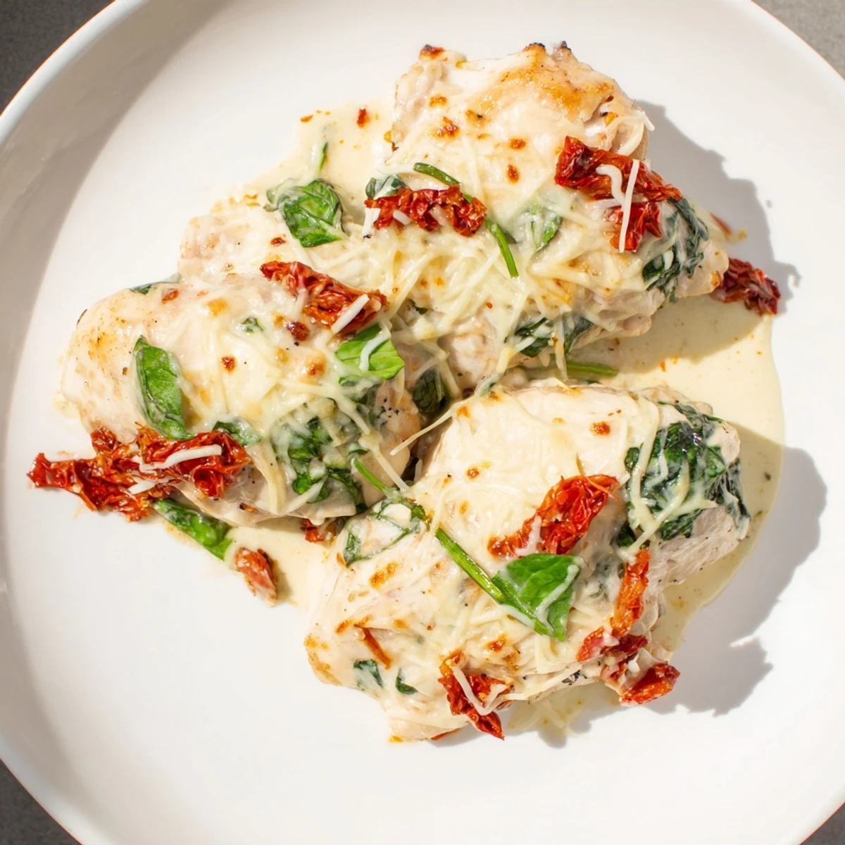 Golden-baked Marry Me Low Carb Chicken Casserole features tender chicken breasts coated in rich, cheesy sauce.