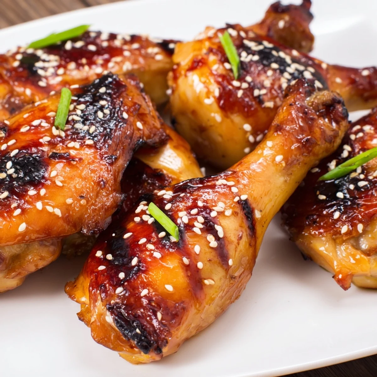 Juicy grilled Huli Huli Chicken thighs glistening with sticky pineapple glaze on a barbecue grill.