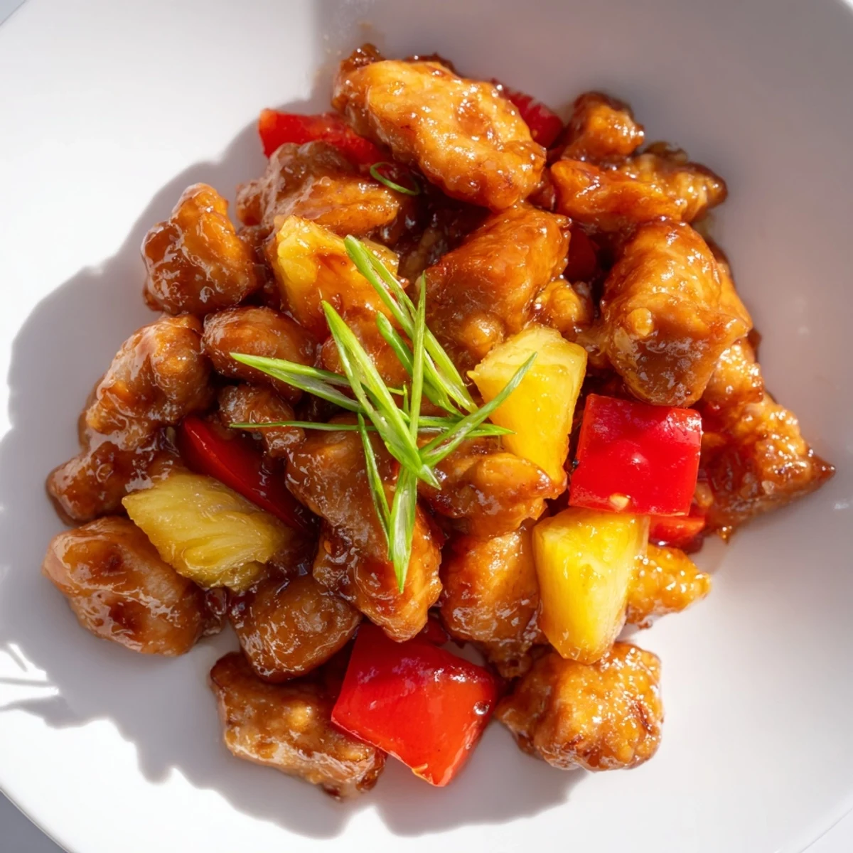Serve Honey Garlic Pineapple Chicken family-style from a skillet, featuring tender meat, sweet sauce, and colorful vegetables perfect for weeknights.