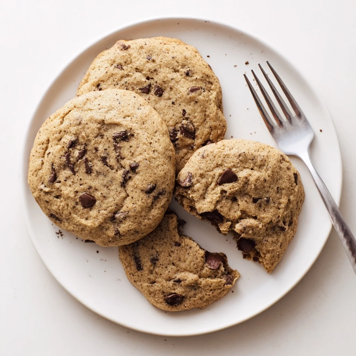 Freshly baked Chai Spiced Chocolate Chip Cookies with melty semi-sweet chocolate chips on a cooling rack.