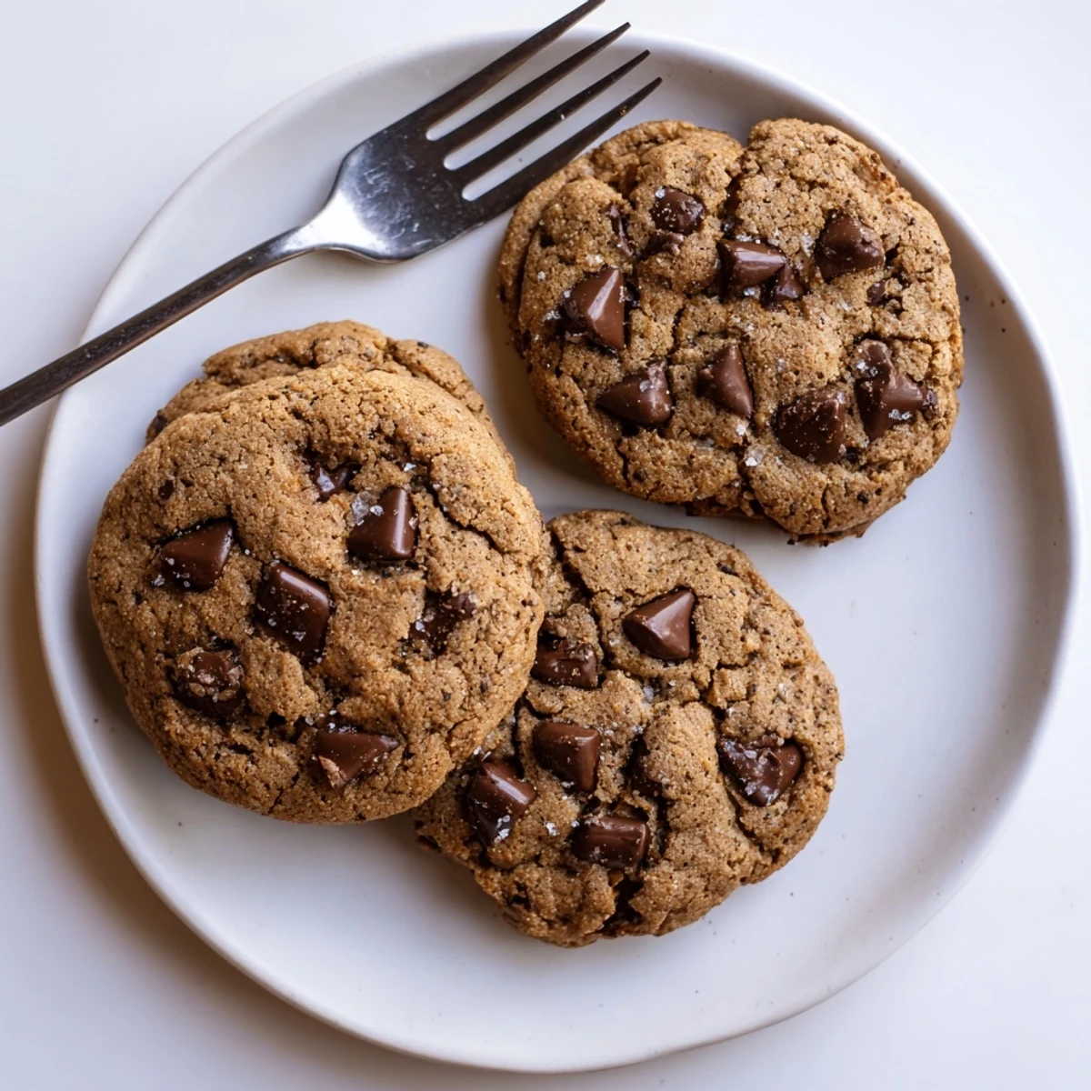 Golden-brown Chai Spiced Chocolate Chip Cookies resting on parchment paper next to a steaming mug of chai.