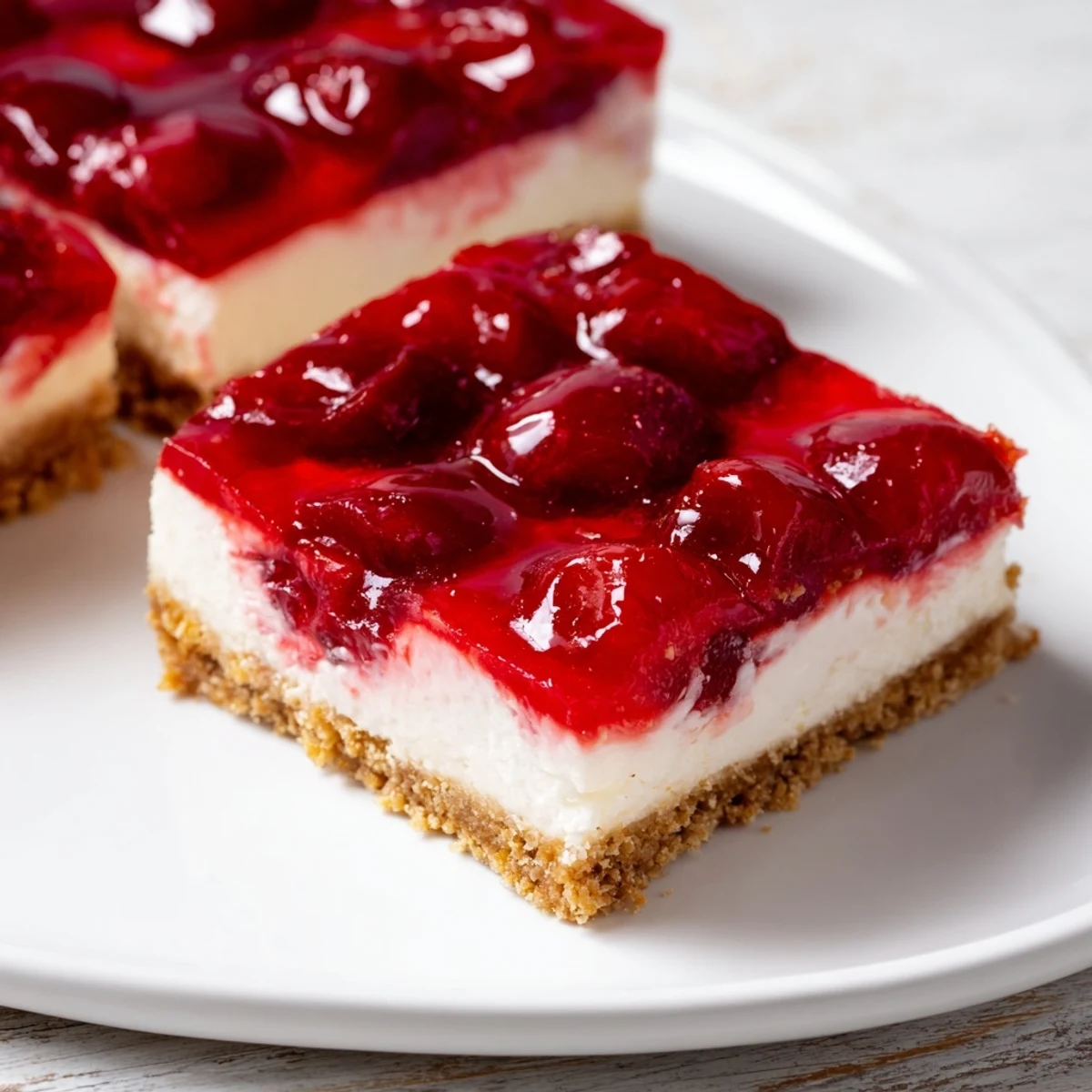 Fresh Classic Cherry Delight layered with creamy filling and sweet cherries on a graham cracker crust.