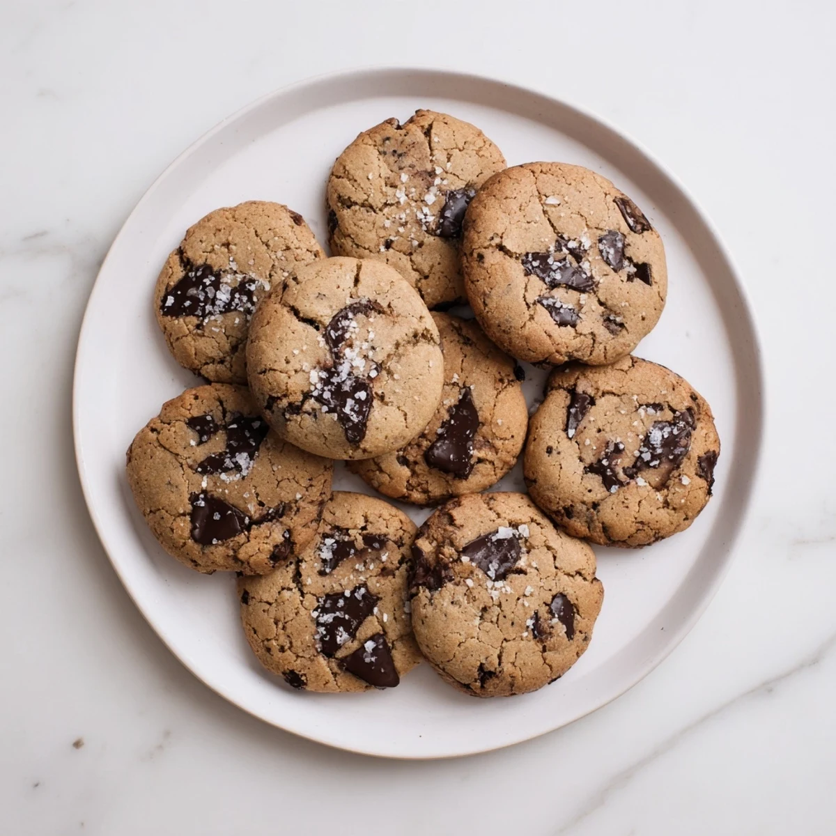 Golden Miso Chocolate Chip Cookies arranged on a ceramic plate with a glass of cold milk, perfect for an afternoon treat.
