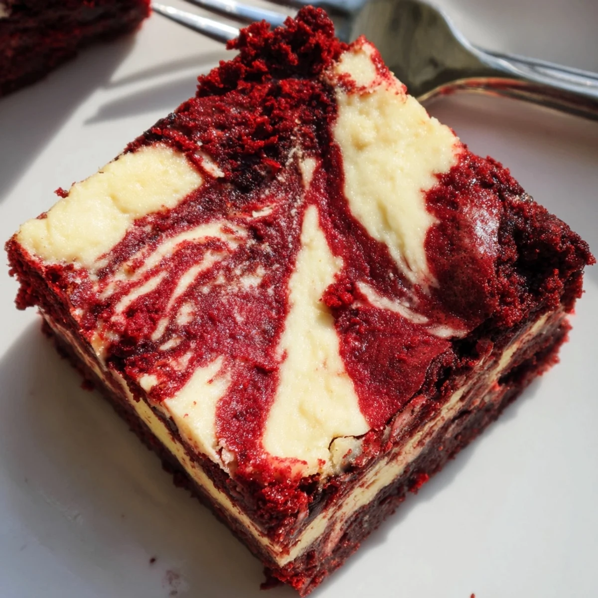This dessert features rich, velvety Red Velvet Cheesecake Brownies with a creamy topping.