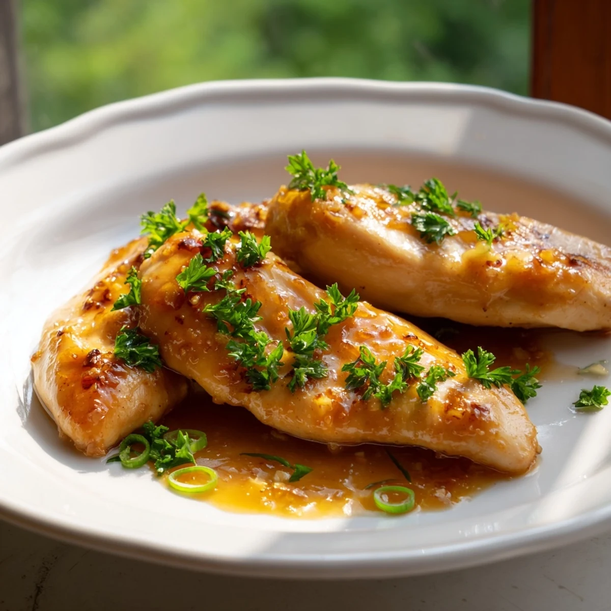 Juicy Classic Apricot Chicken resting in a tangy apricot glaze, ready to serve with roasted vegetables on a dinner plate.
