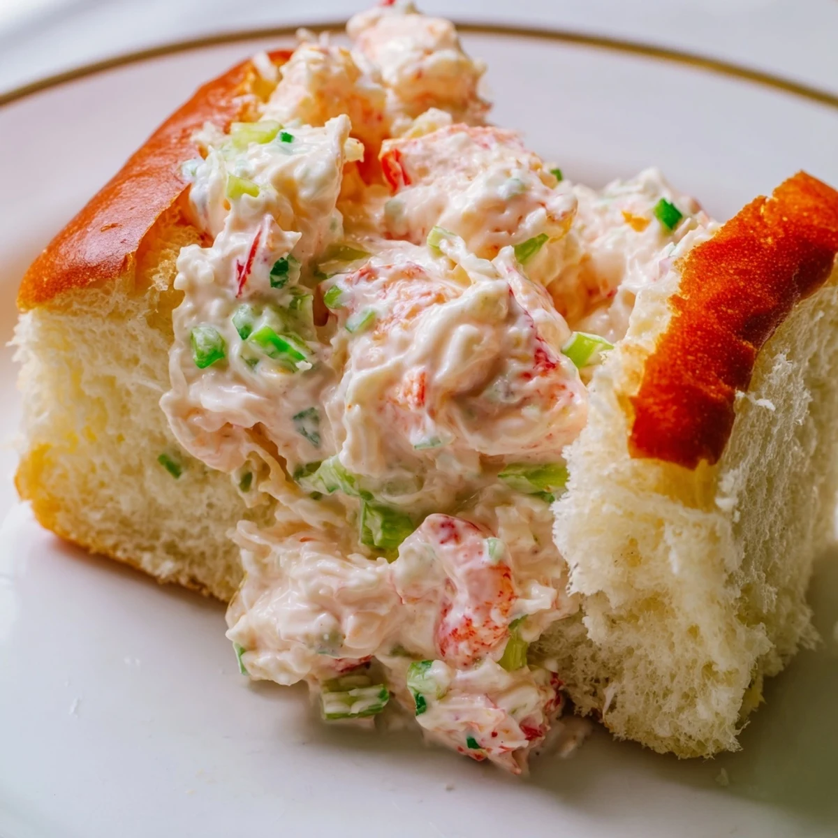 Golden toasted brioche rolls piled high with creamy garlic butter lobster filling and fresh herbs