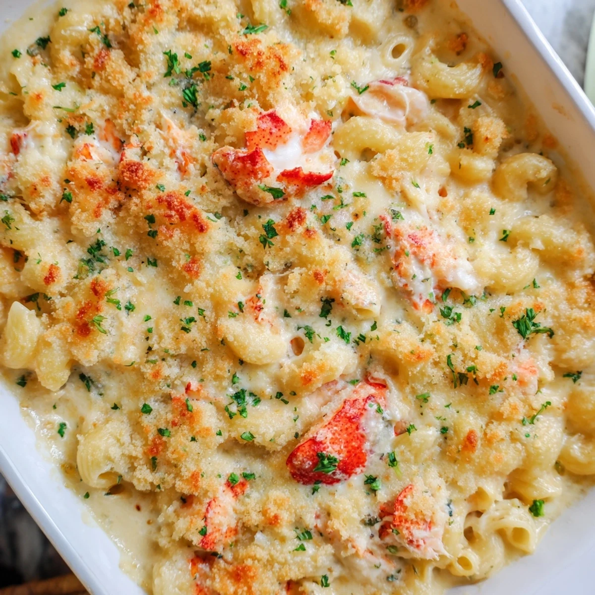 Creamy cheese sauce coats elbow pasta and tender lobster chunks in this garlic butter lobster mac and cheese
