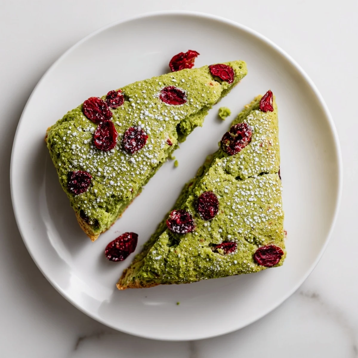 Golden matcha cranberry scones on a wire rack, ready for afternoon tea