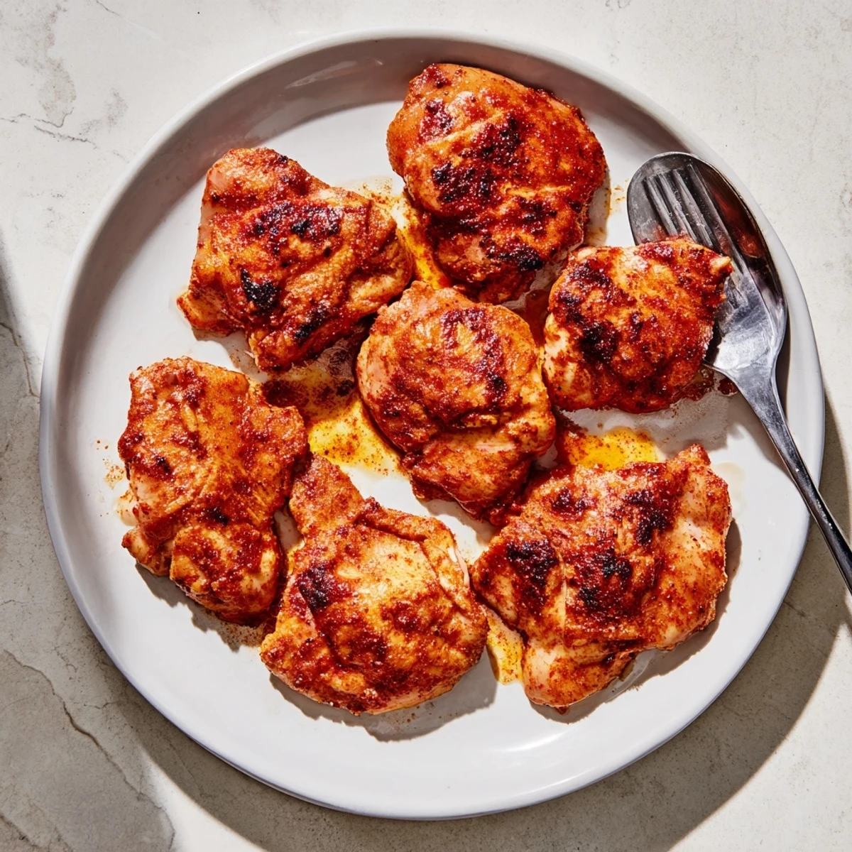 Savory ultimate boneless skinless chicken thighs plated with roasted vegetables and rice side dish