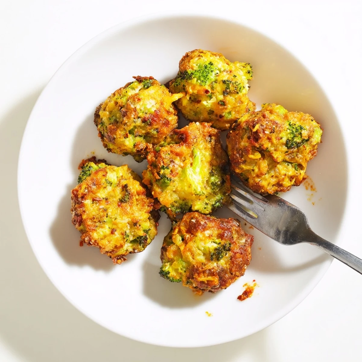 Gooey melted cheese center visible inside these freshly baked broccoli and cheese balls