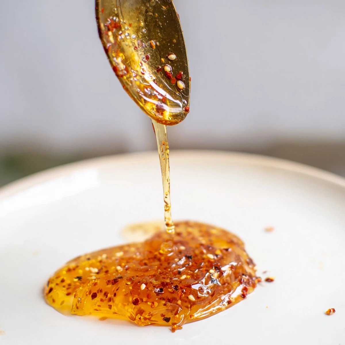 Spicy sweet homemade hot honey drizzled over crispy fried chicken and fluffy buttered biscuits