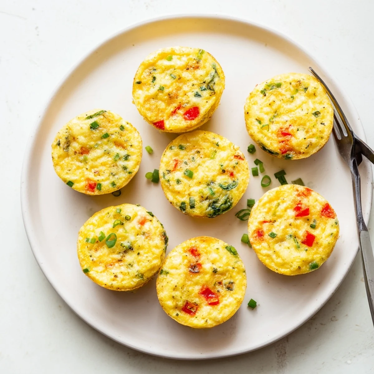 Golden brown cottage cheese egg bites with colorful vegetable bits and melted cheese