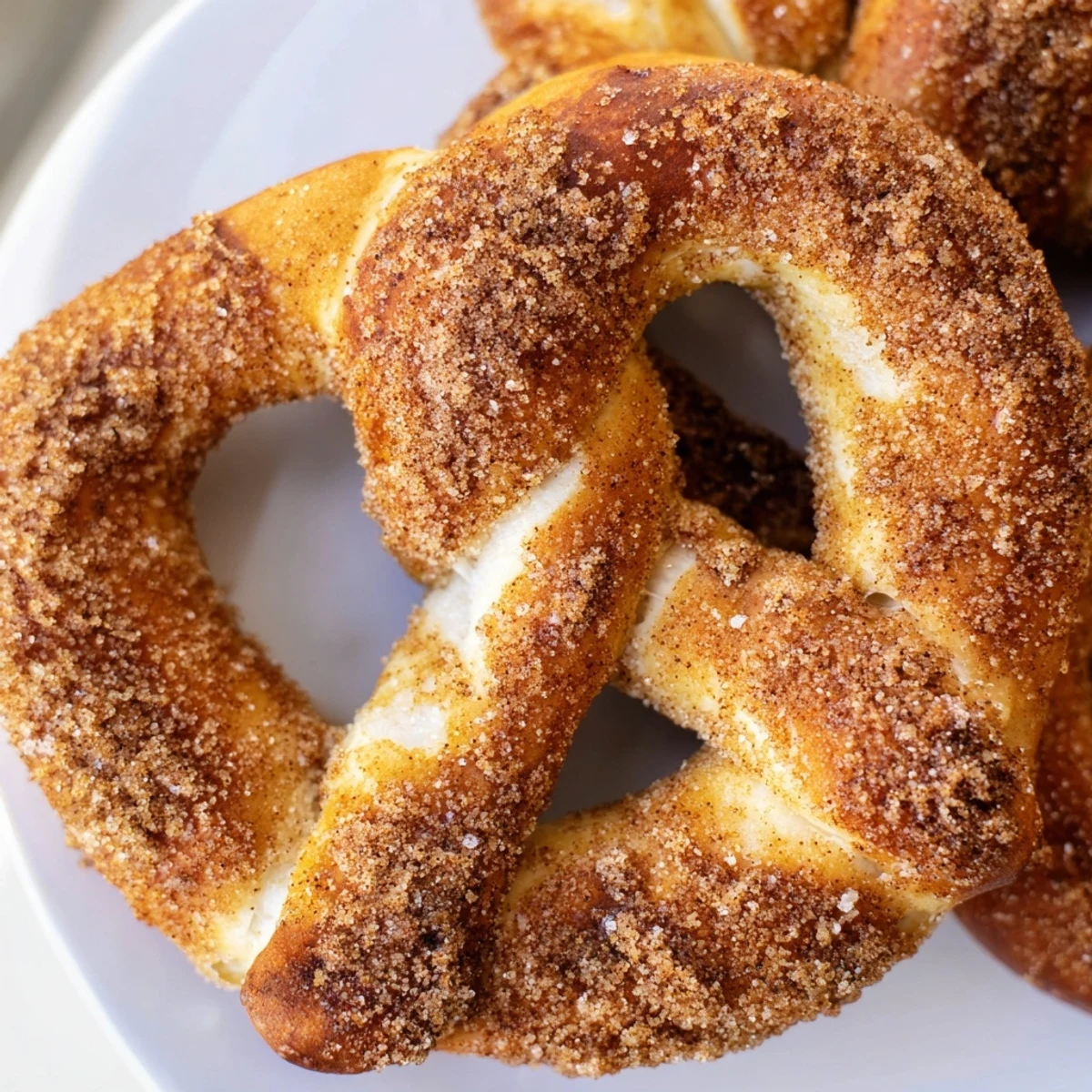 Soft pillowy pretzels tossed in cinnamon sugar mixture served warm for dessert