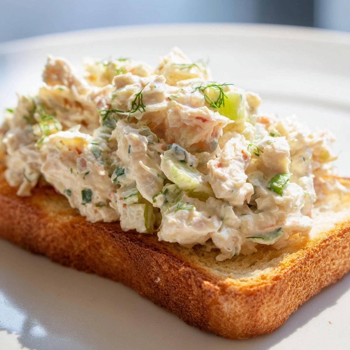 Golden sourdough crab toast piled high with creamy herb seasoned crab meat