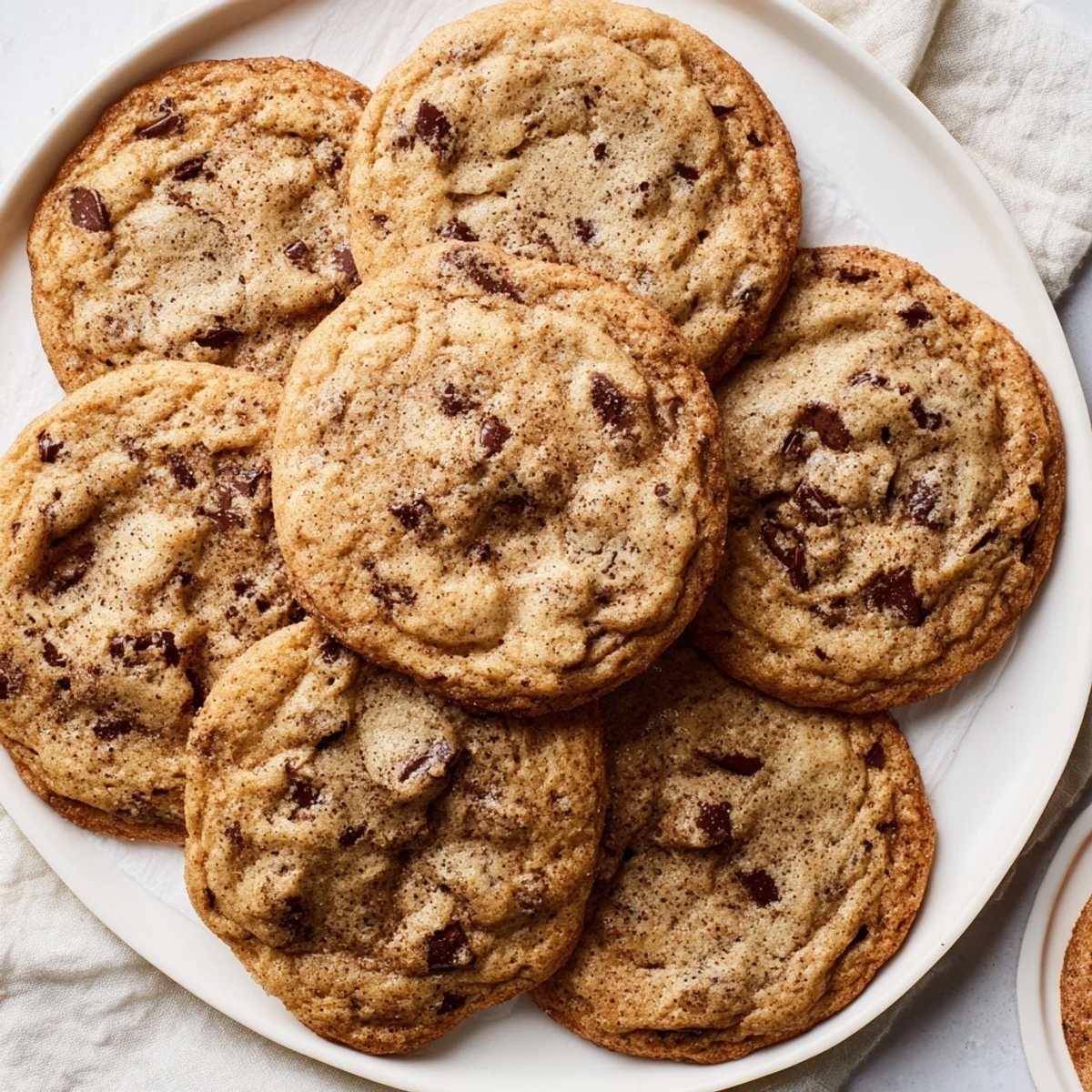 Golden Vietnamese cinnamon chocolate chip cookies cooling on a wire rack with melty chocolate centers