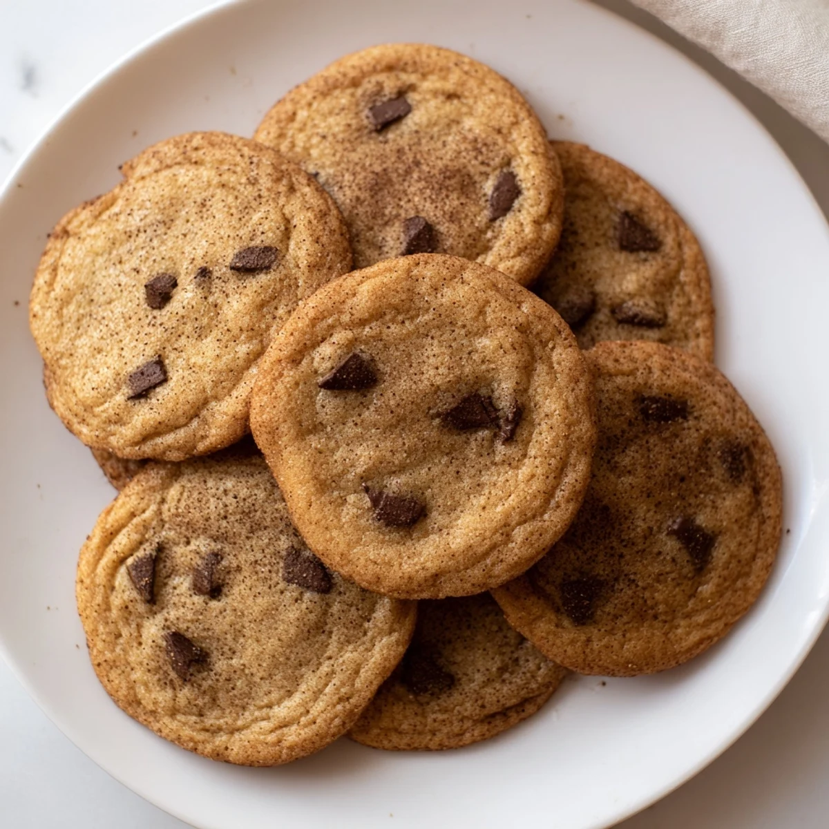 Plate of warm Vietnamese cinnamon chocolate chip cookies featuring aromatic spice swirls and rich chocolate chunks
