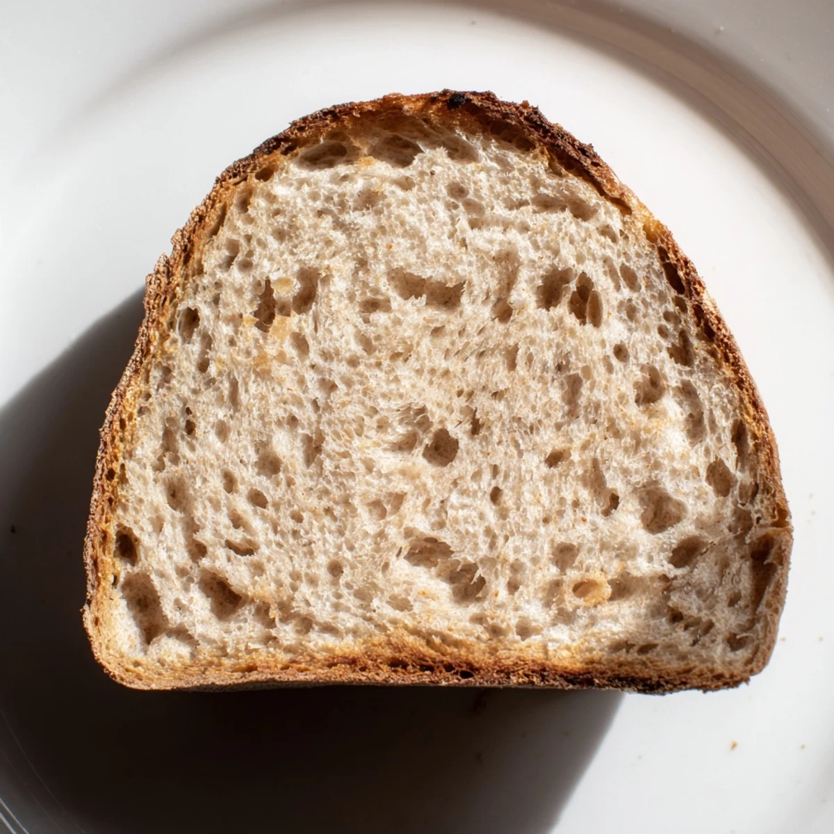Freshly baked sourdough bread broken apart showing airy holes and tender crumb texture
