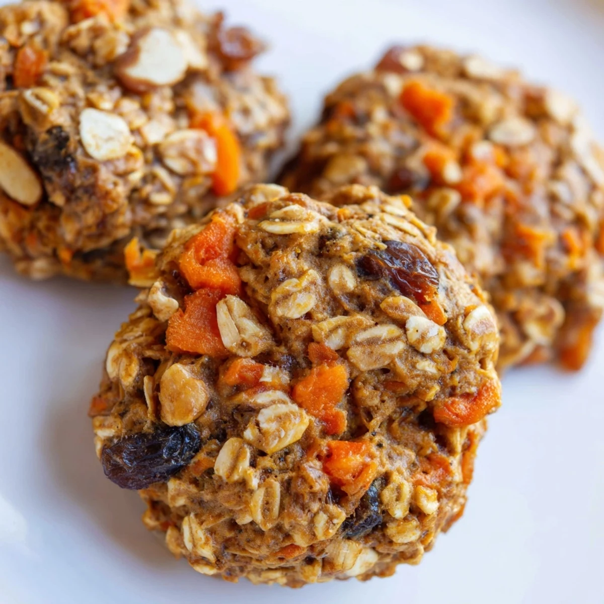 Thick chewy carrot cake cookies studded with raisins and oats ready for serving