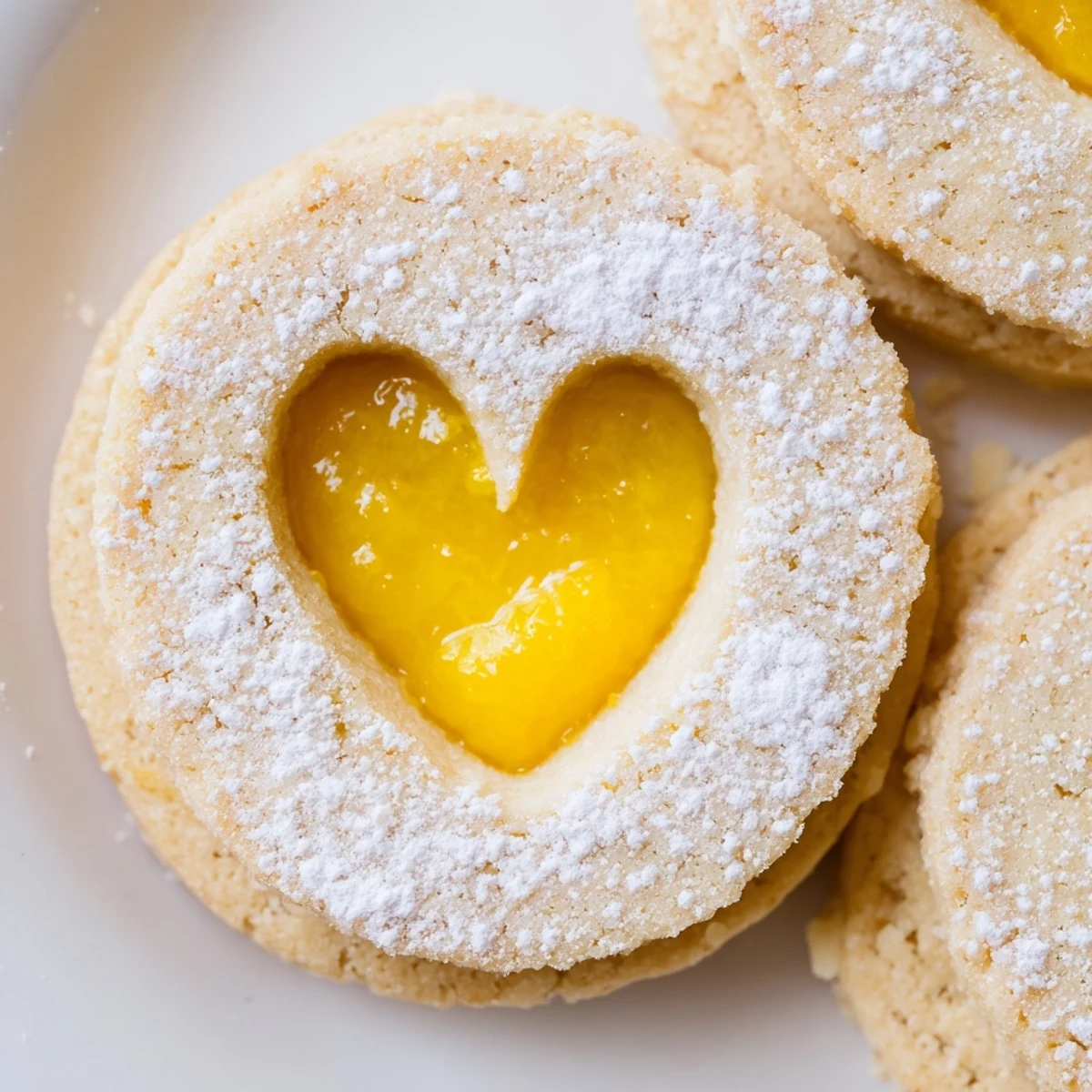 Delicate almond shortbread Meyer Lemon Curd Linzer Cookies sandwiching silky homemade curd on rustic ceramic plate