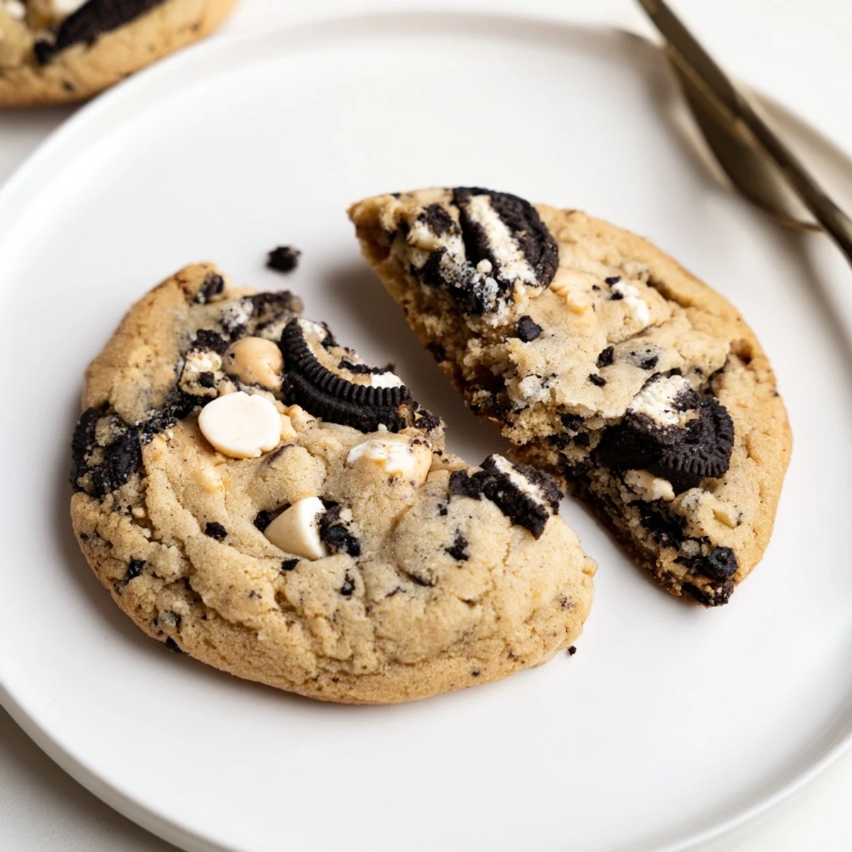 Chunky cookies and cream cookie loaded with crushed Oreo pieces and melting chips