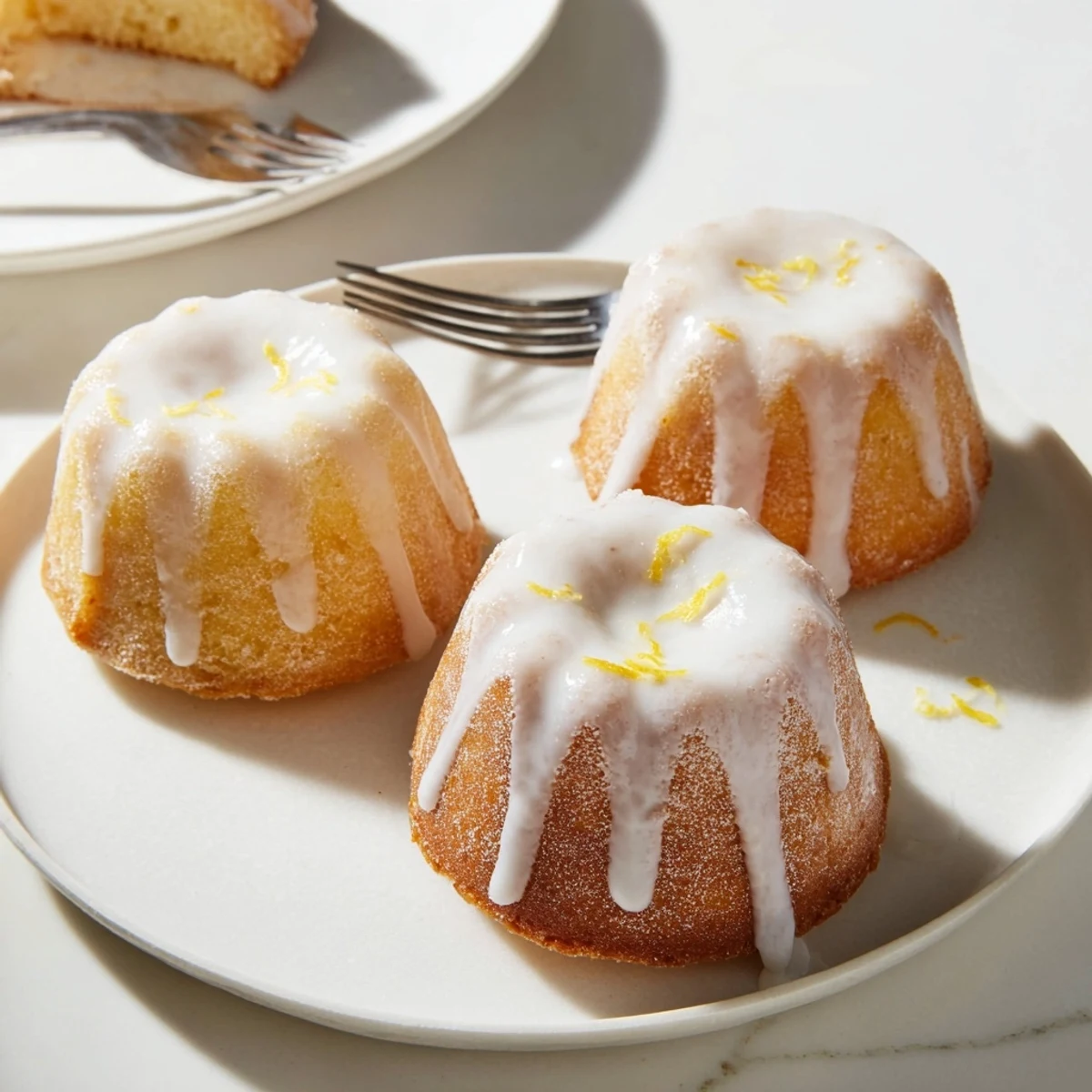 Moist mini lemon cakes topped with sweet citrus icing and fresh zest