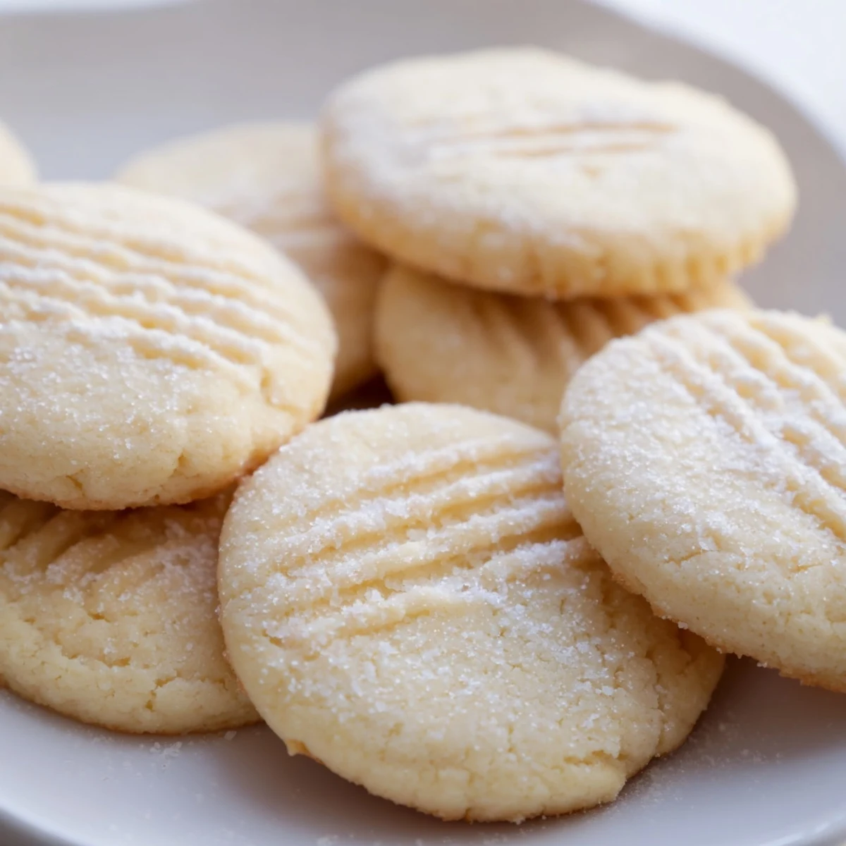 A plate of warm Grandma's Secret Butter Cookies paired with a steaming cup of tea