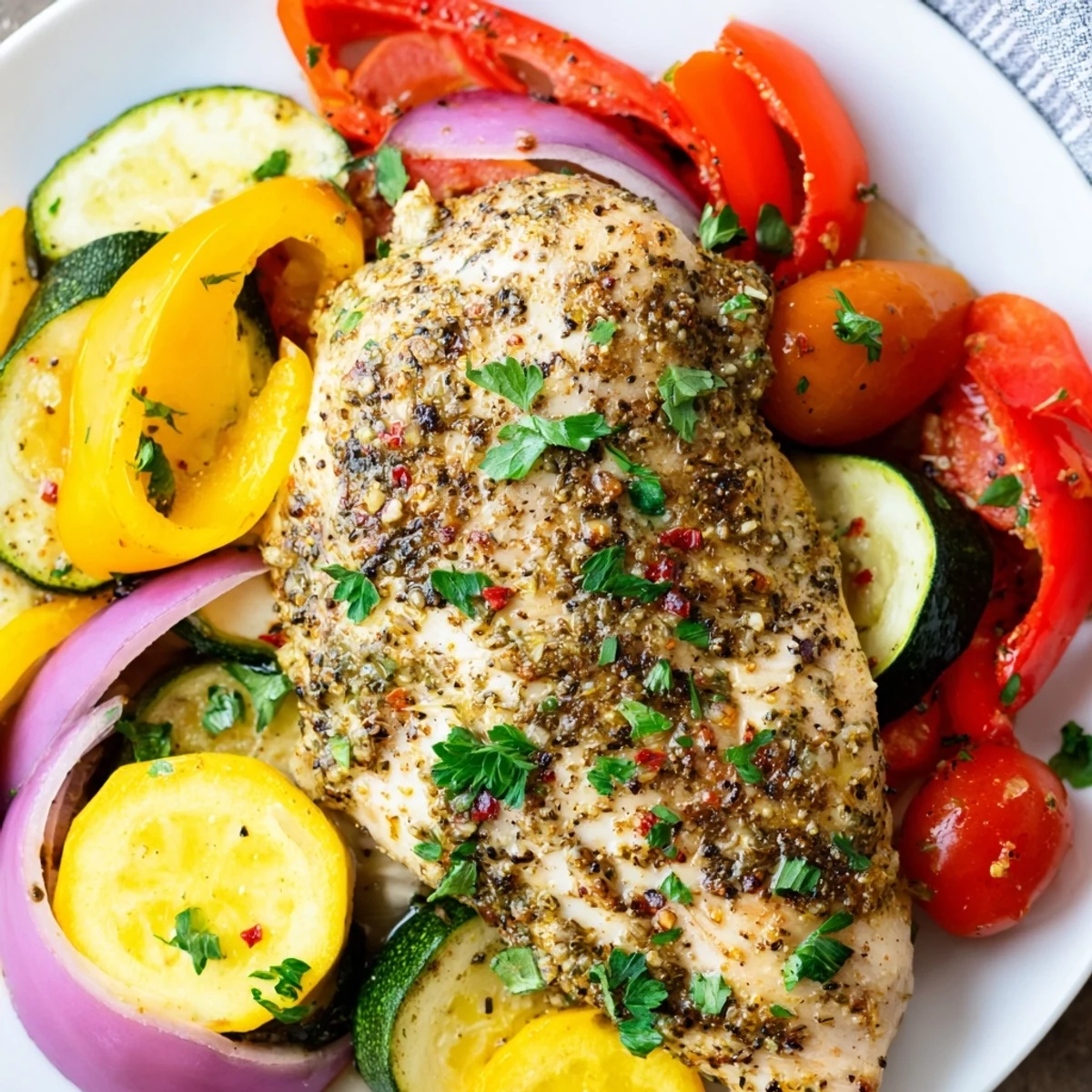 Juicy chicken foil packets recipe with colorful peppers, squash, and zucchini steaming in foil