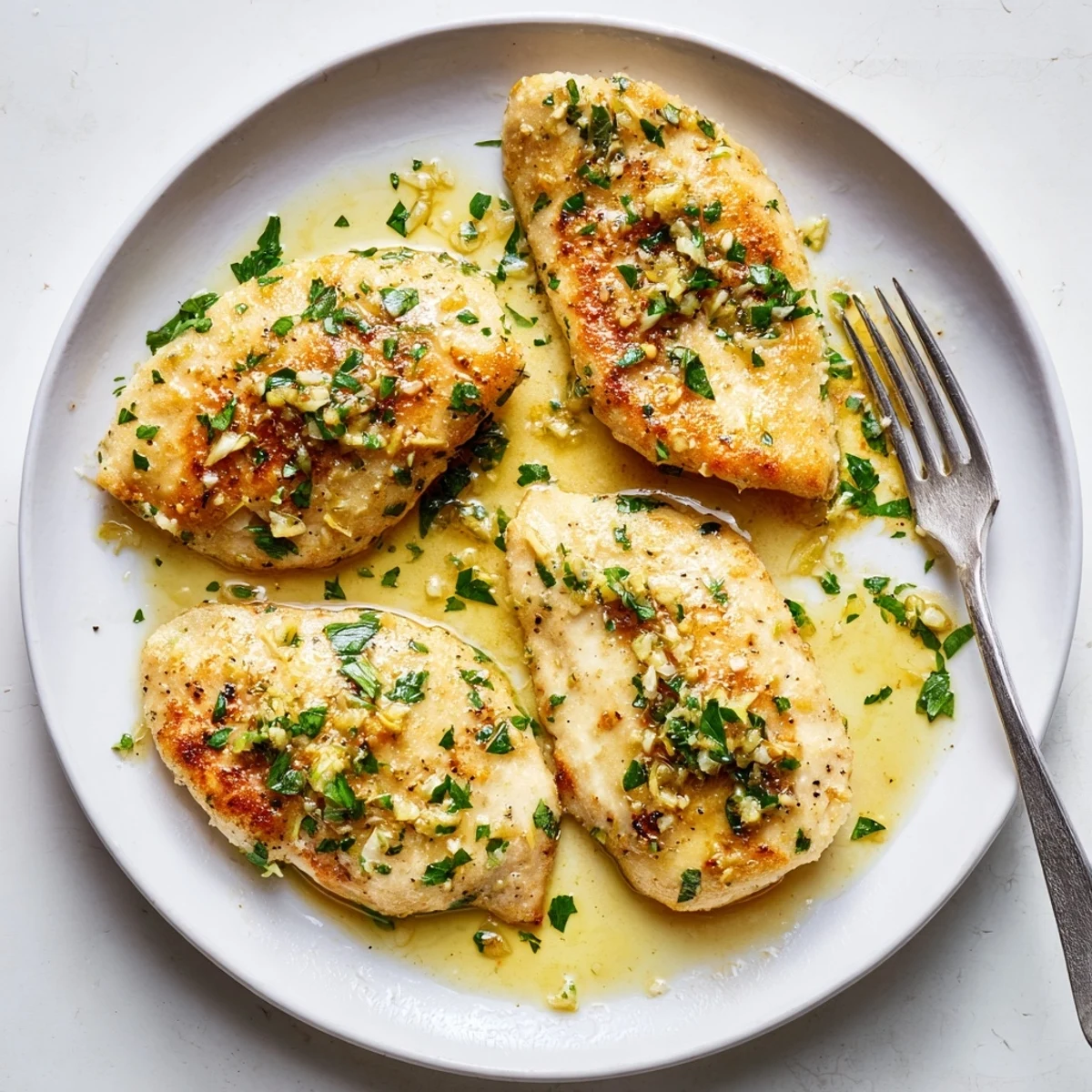 Golden pan-seared Lemon Garlic Butter Chicken draped in a glossy citrus sauce
