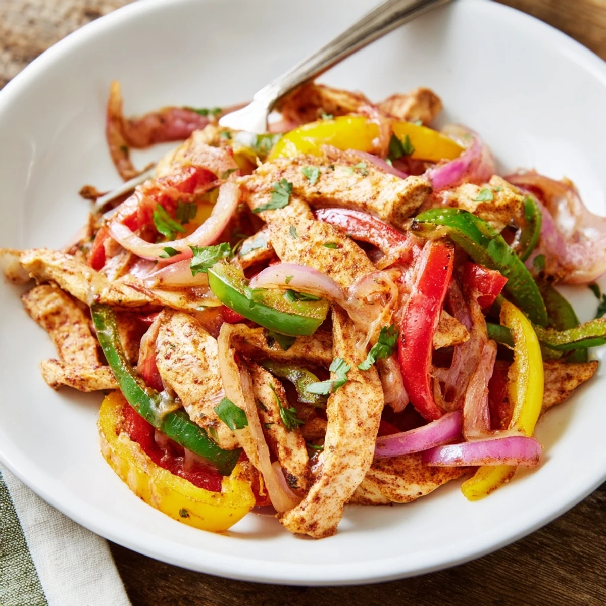 Plate Cheesy Baja Chicken Bell Pepper Skillet with warm corn tortillas and lime  