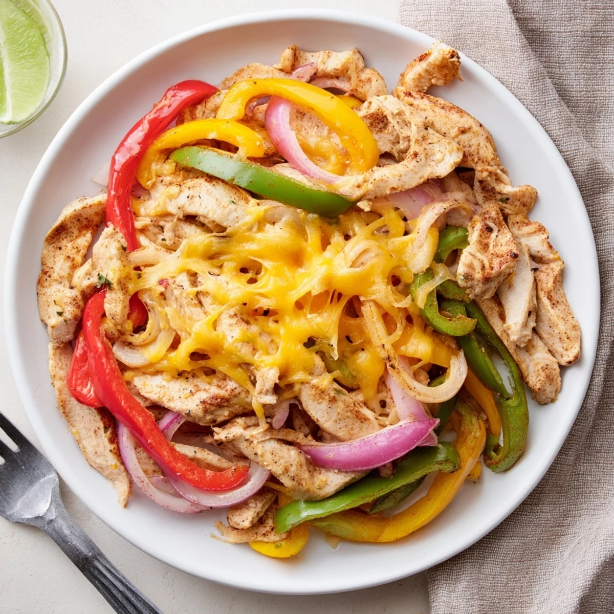 Sizzling Cheesy Baja Chicken Bell Pepper Skillet, smoky spices, tender chicken strips