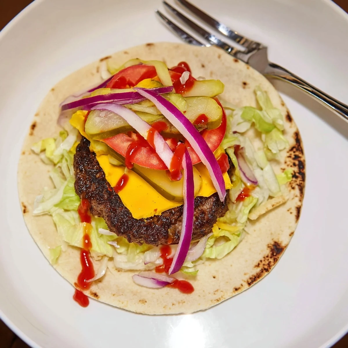 Smash Burger Tacos Recipe showing crispy browned beef, melty cheddar, fresh toppings