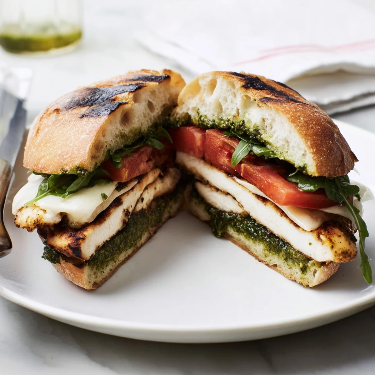 Easy Chicken Pesto Sandwich Recipe served warm, herbaceous pesto aroma and gooey cheese