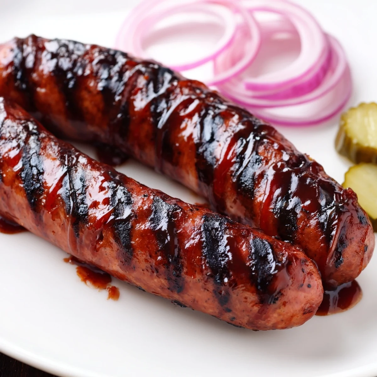 Smoky, caramelized BBQ Sausage Recipe on a hot grill, ready to serve