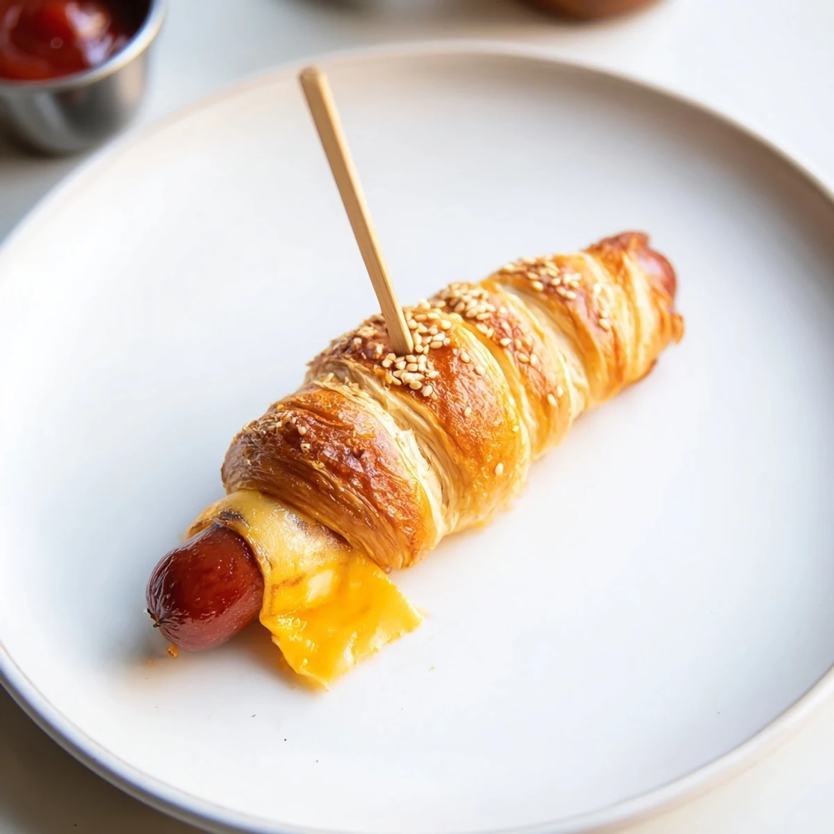 Serve Firecracker Hot Dogs recipe warm with ketchup and mustard for dipping