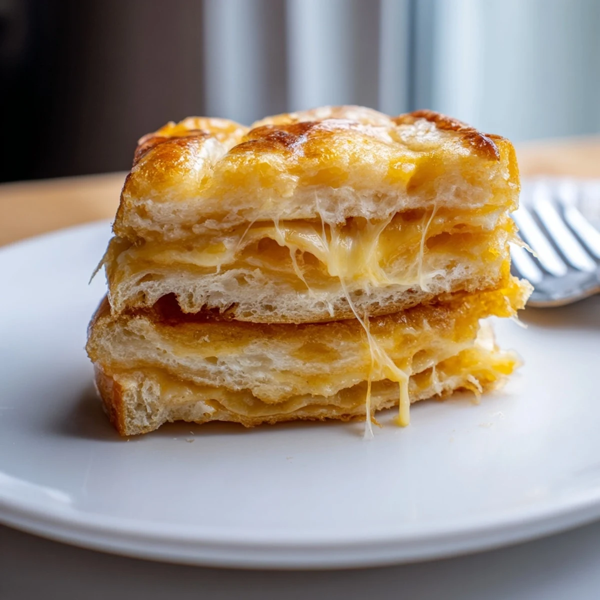 Warm Mini Grilled Cheese Hawaiian Rolls Recipe sliced to reveal stretchy cheddar inside