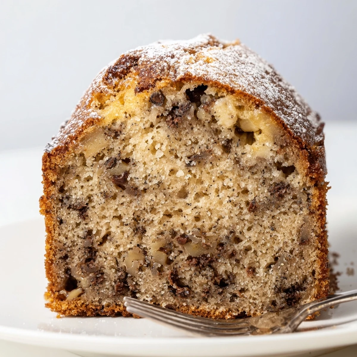 Moist Banana Bread Cake Recipe on rack, golden top and cinnamon aroma  