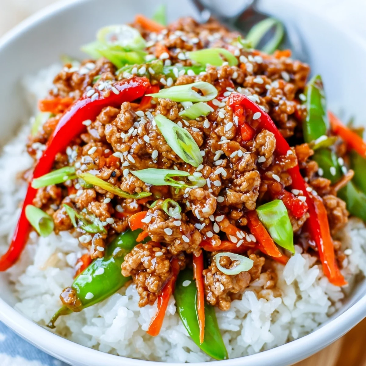 Glossy Teriyaki Turkey Rice Bowls with steaming fluffy rice and crisp vegetables