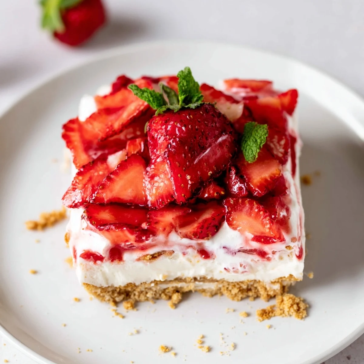 No Bake Strawberry Shortcake Dessert chilled layers of cream, juicy strawberries, graham crumbs