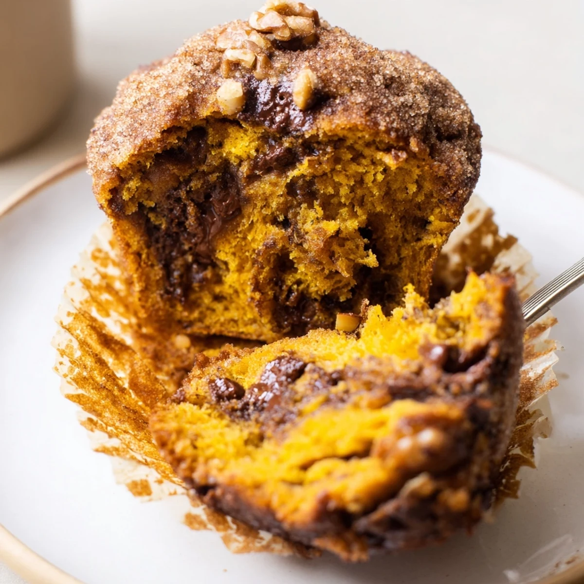 Warm Pumpkin Banana Muffins with golden tops cooling on wire rack, aromatic