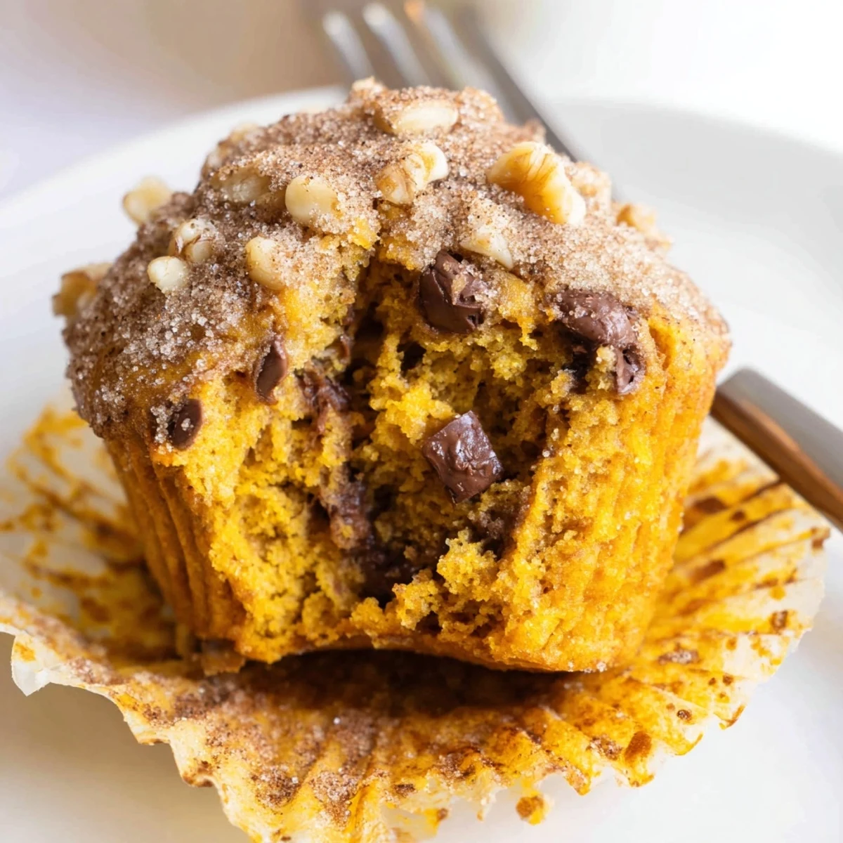 Moist Pumpkin Banana Muffins speckled with cinnamon and nuts, served with coffee