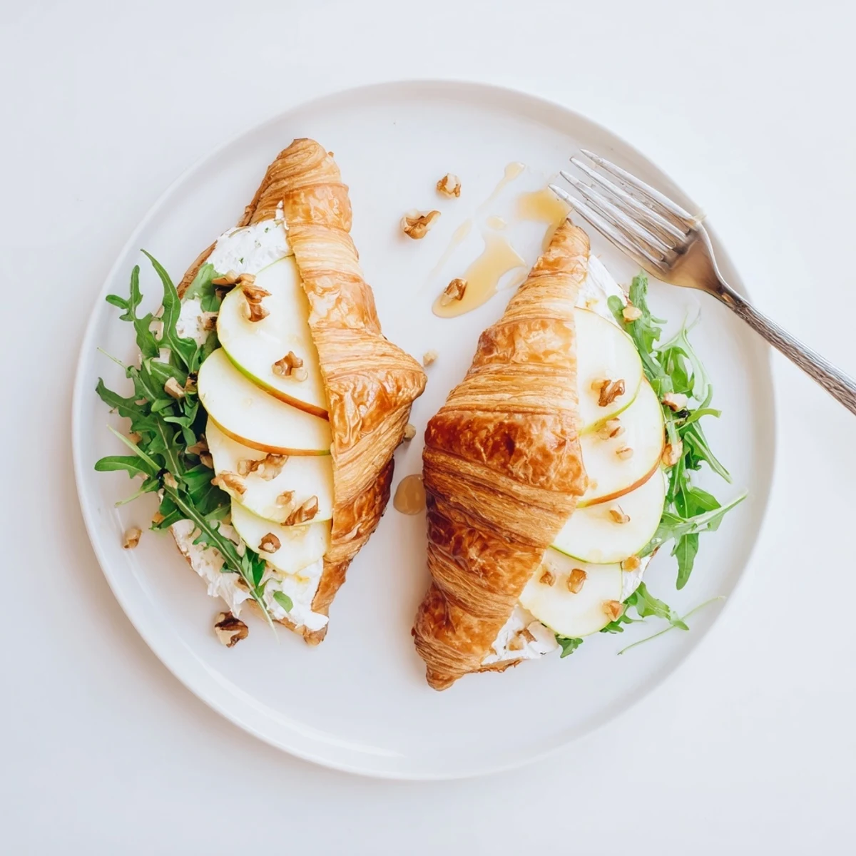 Apple Goat Cheese Croissant Sandwich arranged for brunch, buttery layers and tart apple