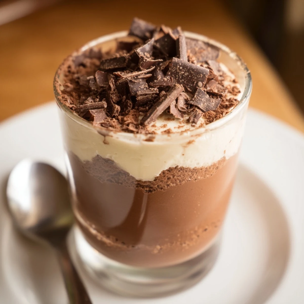 Triple Chocolate Mousse Cups with layered silky dark, milk, and white mousses