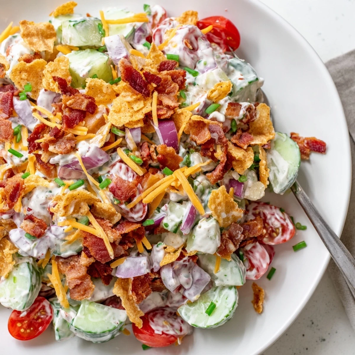 Cold Cucumber Ranch Crack Salad with tangy dressing, chives, picnic-ready side
