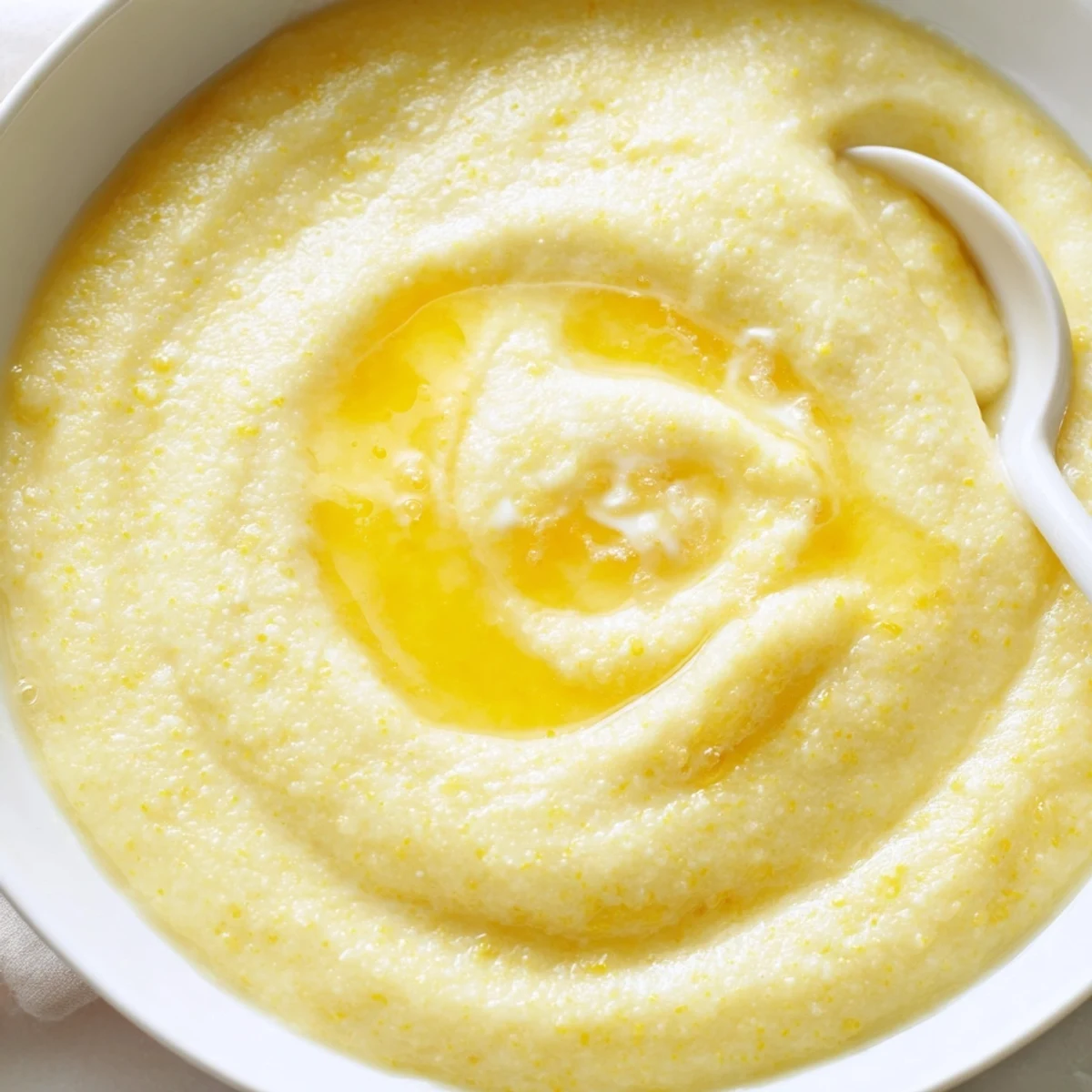 Savory maize porridge served with grated cheese and sautéed vegetables as warming side dish